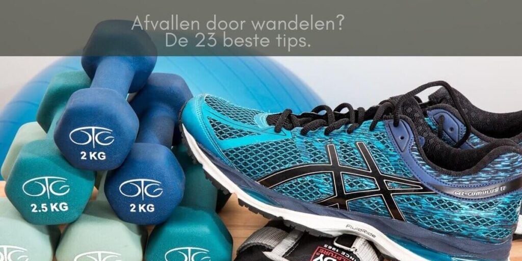 Wandelschoen en gewichten om wandelend af te vallen.