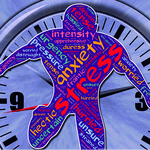 man met woorden van stress en burn out